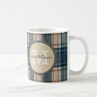 Blue Flannel Background Monogram Coffee Mug