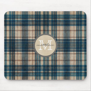 Blue Flannel Background Monogram Mouse Pad