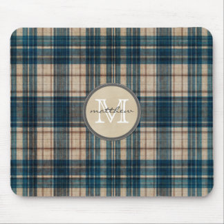Blue Flannel Background Monogram Mouse Pad