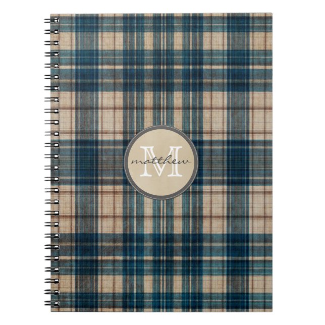 Blue Flannel Background Monogram Notebook (Front)