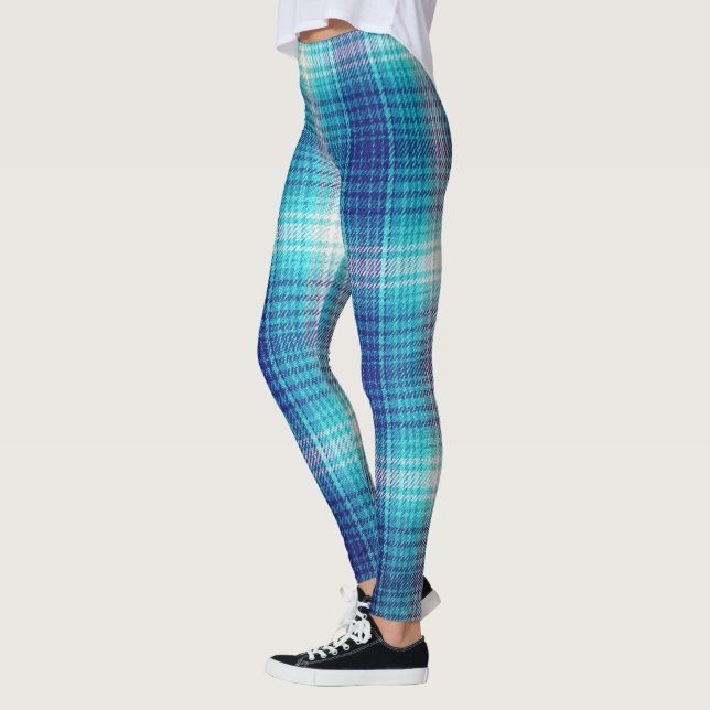 Blue Flannel Look Cosy Country Leggings (Left)