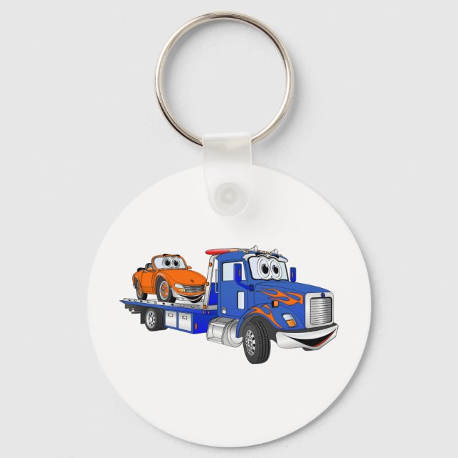 Blue Flatbed Tow Truck Key Ring (Front)