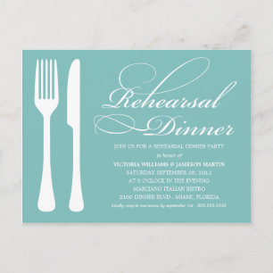 BLUE FLATWARE   REHEARSAL DINNER INVITE