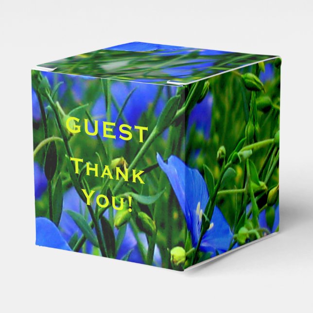 Blue Flax Linum Flowers-SQUARE FAVOR BOX (Front Side)
