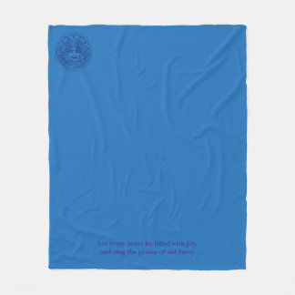 Blue fleece blanket with logo and motto