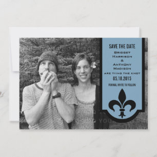 Blue Fleur De Lis Banner Save the Date Invite