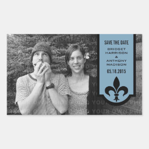 Blue Fleur De Lis Banner Save the Date Stickers