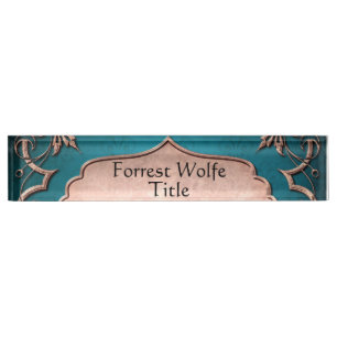 Blue fleur de lis copper victorian  nameplate