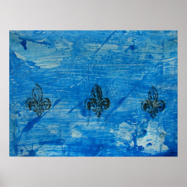 Blue Fleur de Lis Mixed Media Poster (Front)