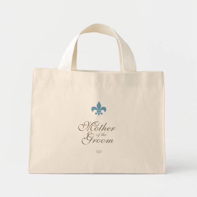 Blue Fleur de Lis Mother of the Groom Initial Mini Tote Bag (Front)