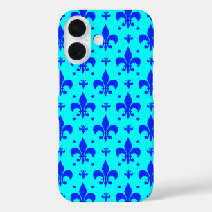 Blue Fleur-de-lis Pattern Design  iPhone 16 Case