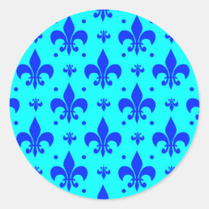 Blue Fleur-de-lis Pattern Design Classic Round Sticker