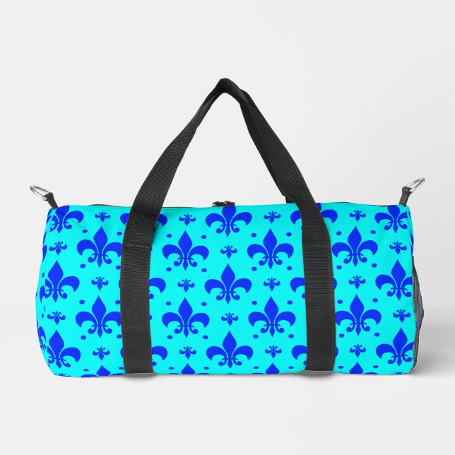 Blue Fleur-de-lis Pattern Design  Duffle Bag (Front)