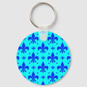 Blue Fleur-de-lis Pattern Design Key Ring