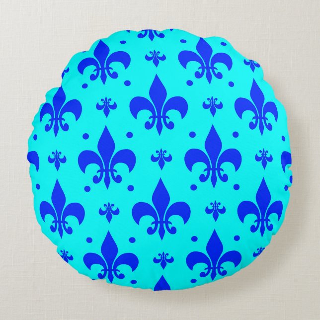 Blue Fleur-de-lis Pattern Design  Round Cushion (Front)