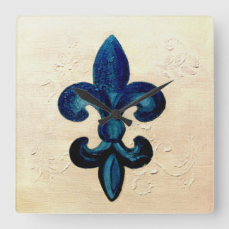 Blue Fleur de Lis Square Wall Clock