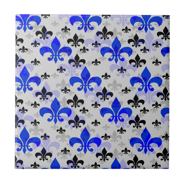 Blue Fleur De Lis Surface Pattern Design Ceramic Tile (Front)