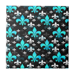 Blue Fleur De Lis Surface Pattern Design Ceramic Tile