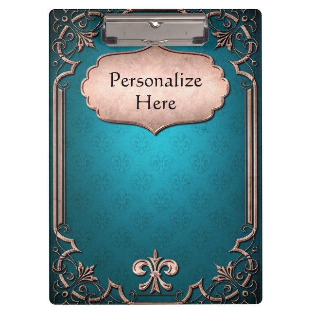 Blue fleur de lis with bronze victorian trim clipboard (Front)