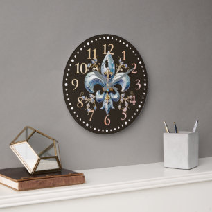 Blue Fleur de Lys Wall Clock