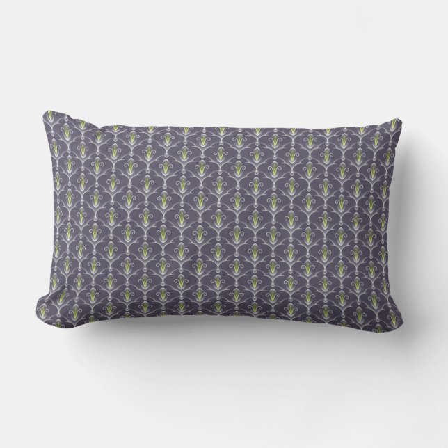 Blue Fleur Pattern Vintage Lumbar Pillow (Front)