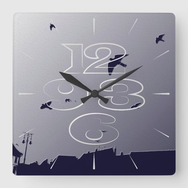 Blue flight square wall clock (Front)