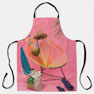 Blue flip-flop beside chair apron