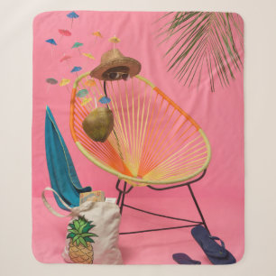 Blue flip-flop beside chair sherpa blanket