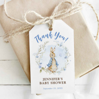 Blue Flopsy Bunny Baby Shower Gift Tag for Boy