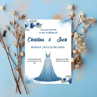 Blue Flora| Elegant Gown Design Wedding Invitation