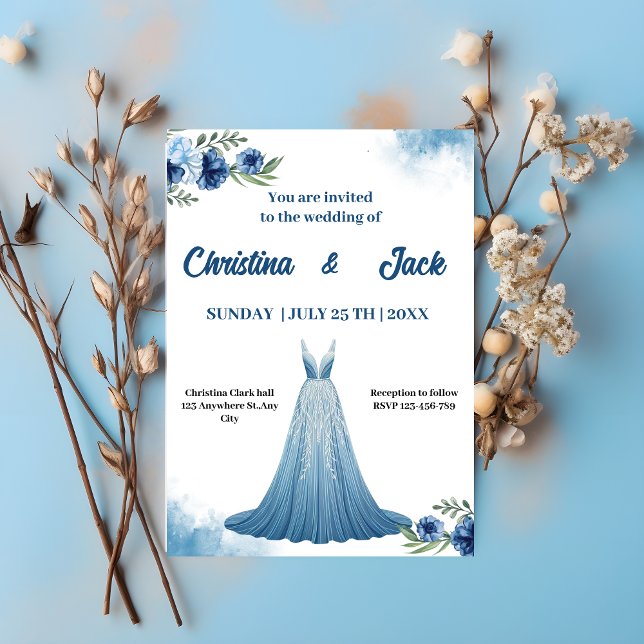 Blue Flora| Elegant Gown Design Wedding Invitation (Creator Uploaded)