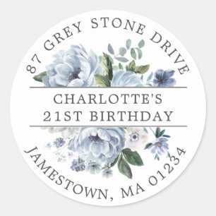 Blue Floral 21st Birthday Return Address Label