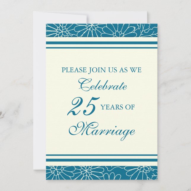 Blue Floral 25th Anniversary Party Invitation (Front)