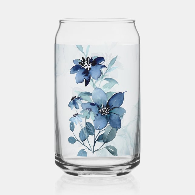 Blue Floral 2 Can Glass Drinkware Set (Front)