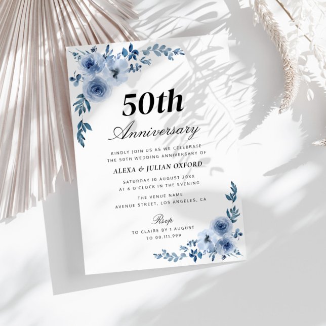 blue floral 50th anniversary invitation (Creator Uploaded)