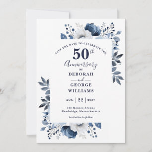 Blue Floral 50th Wedding Anniversary Save The Date