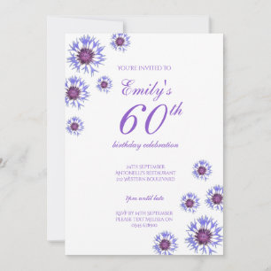 Blue Floral 60th Birthday Party Invitation