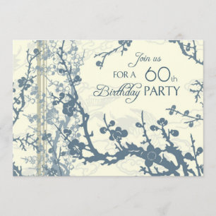 Blue Floral 60th Birthday Party Invitation Cards