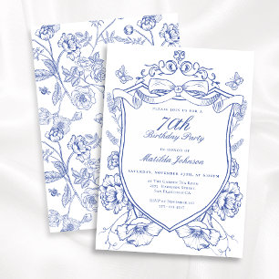 Blue Floral 70th Birthday Party Invitation
