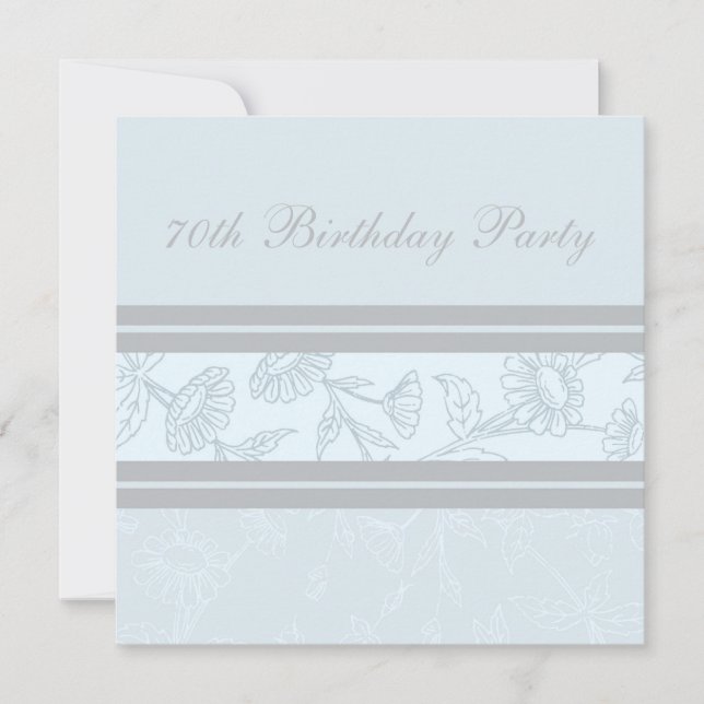 Blue Floral 70th Birthday Party Invitations (Front)