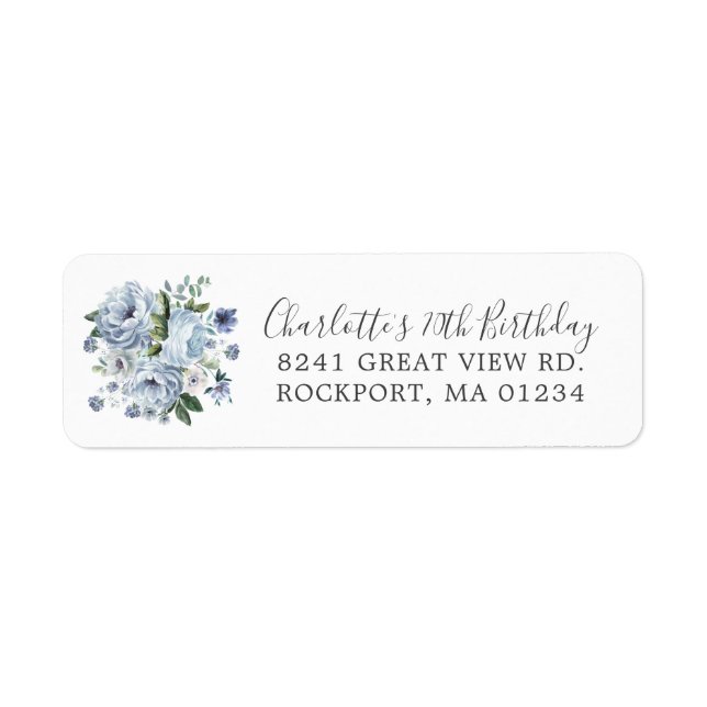 Blue Floral 70th Birthday Return Address Label (Front)