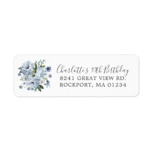 Blue Floral 90th Birthday Return Address Label