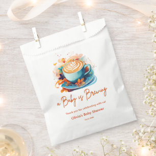 Blue Floral A Baby is Brewing Coffee Baby Shower Favour Bag