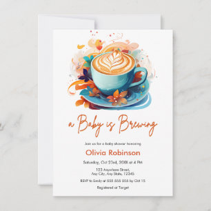 Blue Floral A Baby is Brewing Coffee Baby Shower  Invitation