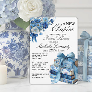 Blue Floral A New Chapter Bridal Shower  Invitation