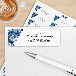 Blue Floral A New Chapter Bridal Shower Return Address Label