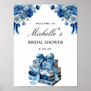 Blue Floral A New Chapter Bridal Shower Sign