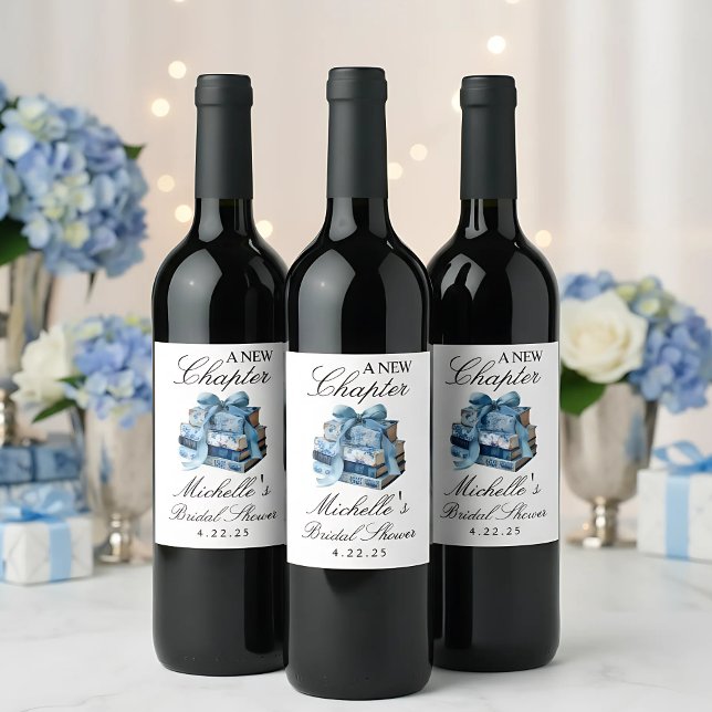 Blue Floral A New Chapter Bridal Shower  Wine Label (Creator Uploaded)