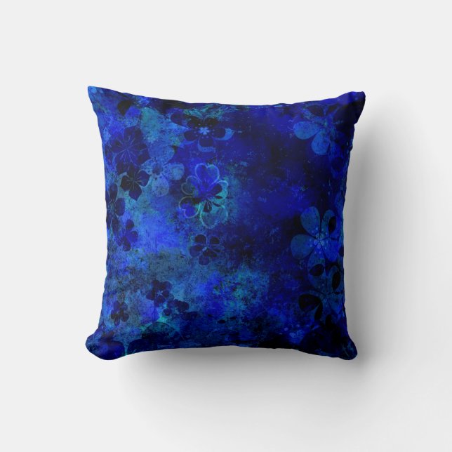 Blue Floral Abstract Painting Cushion (Front)