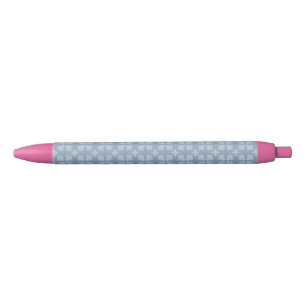 Blue Floral Abstract Pattern Black Ink Pen